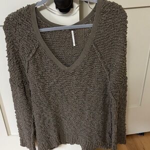 Free People Textured V-Neck Sweater - olive green